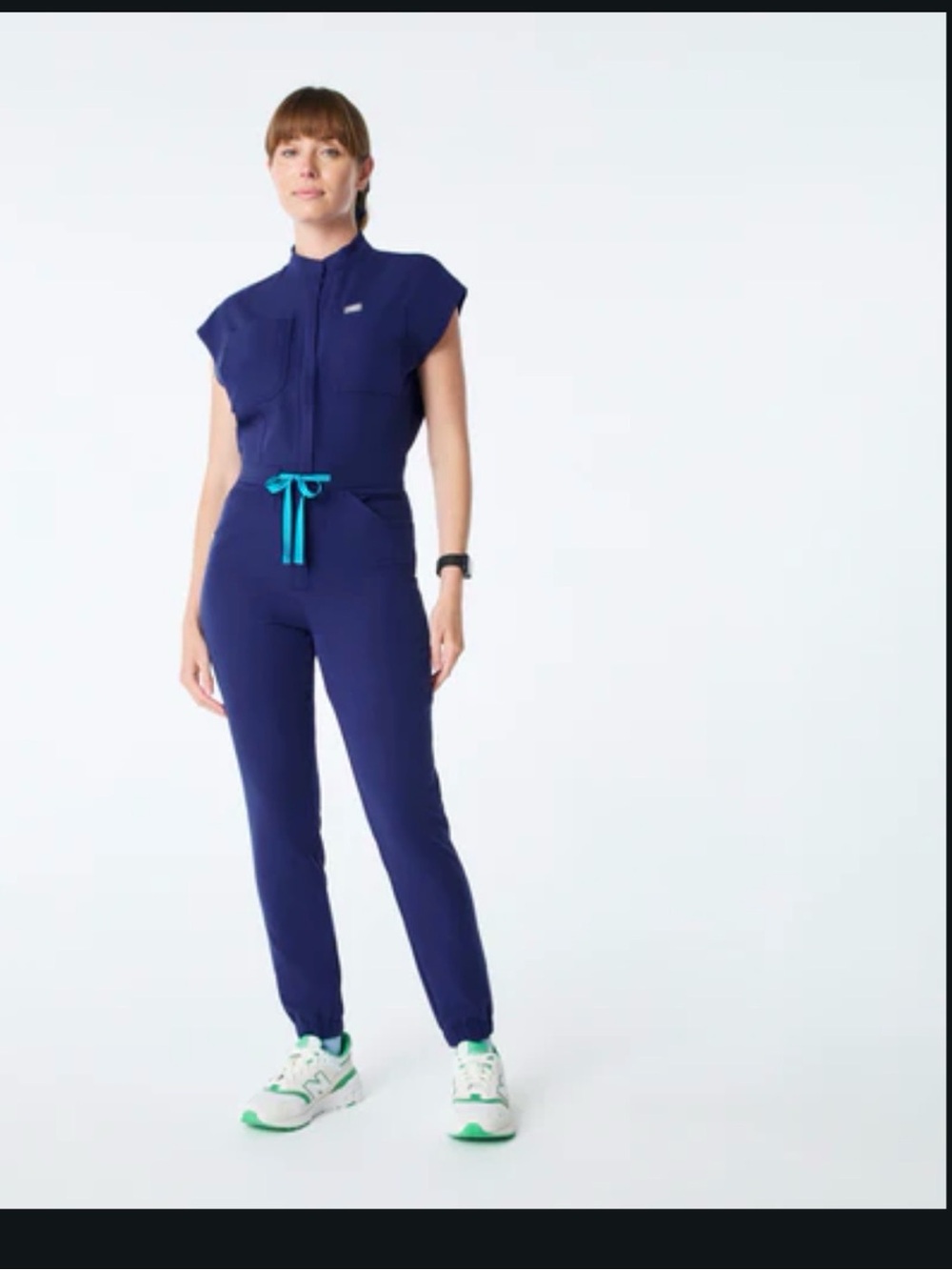 Figs Navy Jumpsuit with Teal Drawstring
